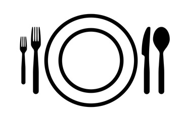 food menu vector. logo. spoon, fork, knife, plate, dish set. isolated on white background. Table setting concept. fastfood design. food market logotype.