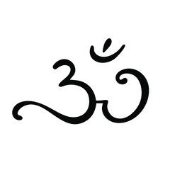 Obraz premium Om, Aum, primordial sound. Single element. The original mantra. Spiritual symbol in Indian religion. Hand-drawn. Doodle, sketch, icon. Vector illustration for design, prints. On white background.