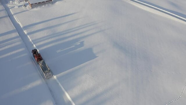 following truck in snow landscape