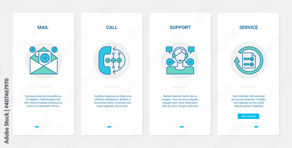 Aufkleber customer support delivery service concept vector illustration. ux, ui onboarding mobile app page scr