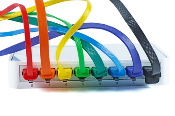 Network switch and colored UTP ethernet cables