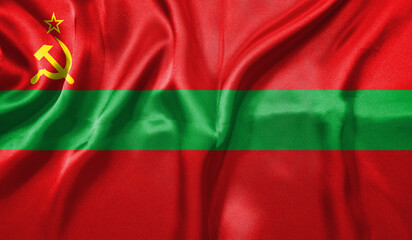 Transnistria flag wave close up. Full page Transnistria flying flag. Highly detailed realistic 3D rendering