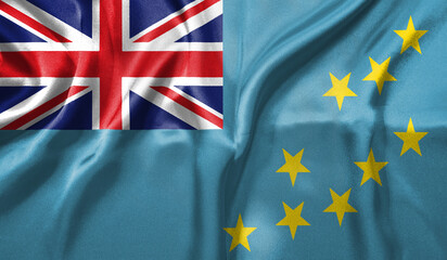 Tuvalu flag wave close up. Full page Tuvalu flying flag. Highly detailed realistic 3D rendering