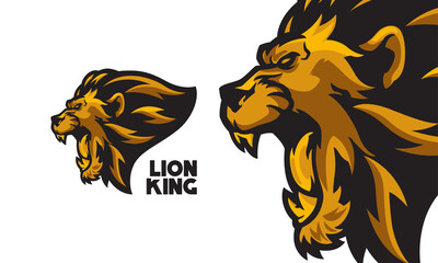 angry golden lion head mascot logo vector illustration