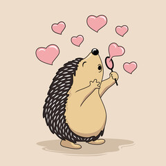 Hedgehog Playing Love Soap Bubble Ballon Cartoon Porcupine