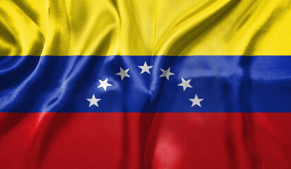 Venezuela flag wave close up. Full page Venezuela flying flag. Highly detailed realistic 3D rendering