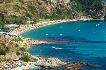 Naklejka premium The famous beach of Capo Vaticano, Calabria, Italy. Landscape of Calabria. Fantastic cobalt blue sea.
