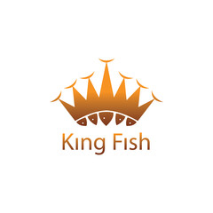 king salmon logo fish crown design vector illustration