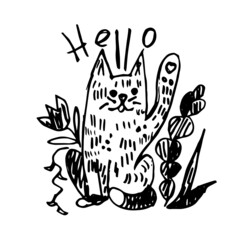 Cute hand drawn cat. Vector illustration.