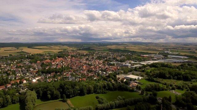 Aerial photography of the city of Bad Rodach in Bavaria. Germany.