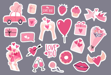 Valentine's Day sticker pack with romantic objects
