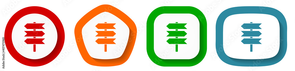 Poster signpost, information, post vector icon set, flat design buttons on white background