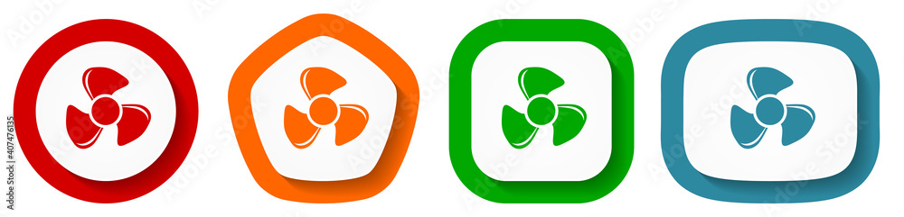 Aufkleber fan vector icon set, flat design buttons on white background