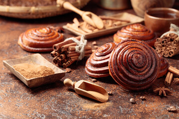 Freshly baked sweet cinnamon buns.