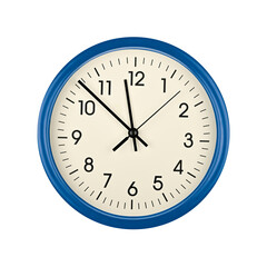 Blue wall clock face isolated on white