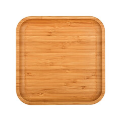 Brown wooden tray plate isolated on white