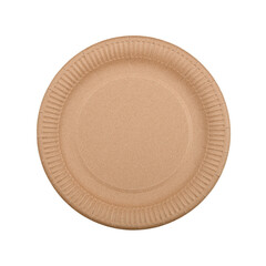 Disposable brown paper plate isolated on white