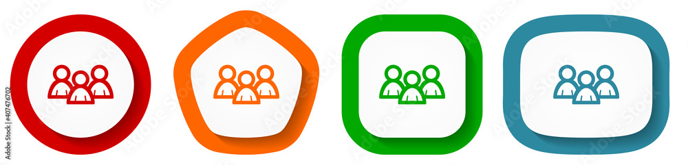 Aufkleber people, group vector icon set, flat design team buttons on white background