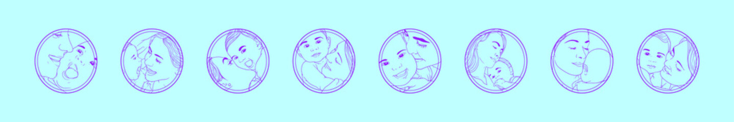 set of baby care cartoon icon design template with various models. vector illustration isolated on blue background