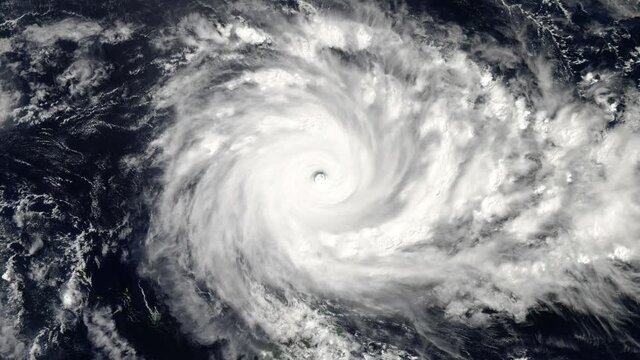 Hurricane storm, tornado top view. Animation of giant hurricane seen from outer space. Elements of this video furnished by NASA