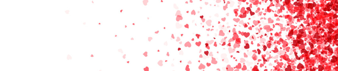 Red hearts confetti frame on white background.