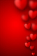 Red Valentine's day background with blurred hearts.