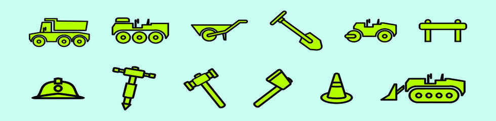 set of constructions cartoon icon design template with various models. vector illustration isolated on blue background