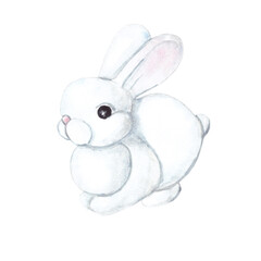 Watercolor illustration of an Easter bunny on a white background