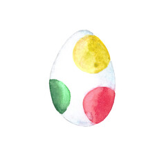Watercolor illustration of a painted Easter egg on a white background