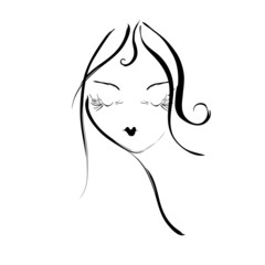 Pen drawing of the girl's face. Vector illustration.