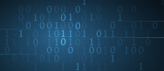 Bytes of binary code run through network. Abstract futuristic technology syberspace