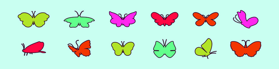 set of butterfly cartoon icon design template with various models. vector illustration isolated on blue background
