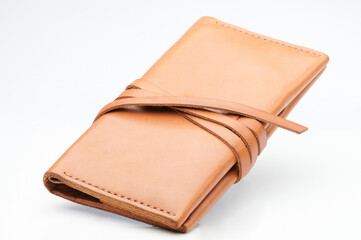 Brown leather long wallet