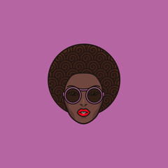 Curly hair beautiful african woman face vector illustration  for Afro Day on September 15