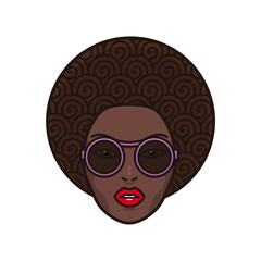 Curly hair beautiful African woman face isolated vector illustration for Afro Day on September 15