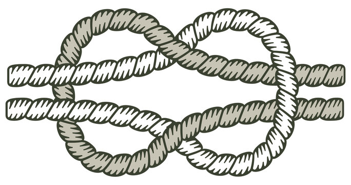 Square knot, rope with fill. Knot made with a rope with the interior filled with color.
