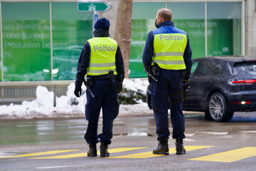 Zwo traffic policemen at City of Zurich, Switzerland.