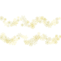 Glitter snowflakes frame on white background. Winter window. Shiny Christmas and New Year frame for gift certificate, ads, banners, flyers. Falling snow with golden glitter snowflakes for party invite