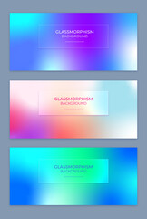 Obraz premium Glassmorphism. Abstract background.. Set of horizontal abstract backgrounds. Collection of gradient textures. Design template of flyer, banner, cover, poster. Vector