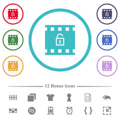 Decode movie flat color icons in circle shape outlines