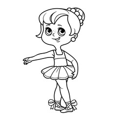 Сute cartoon little ballerina girl in ballet stand outlined for coloring isolated on a white background a white background