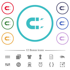 Horseshoe magnet flat color icons in circle shape outlines