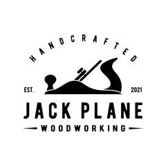  retro vintage, antique woodwork, jack plane logo design template vector
