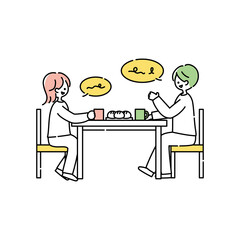 ダイニングテーブルで会話する夫婦