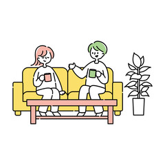 ソファーでくつろぐ夫婦