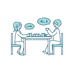 ダイニングテーブルで会話する夫婦