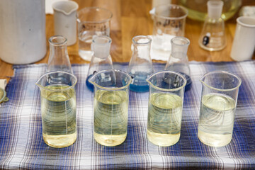 Tanks with chemical reagents in the laboratory