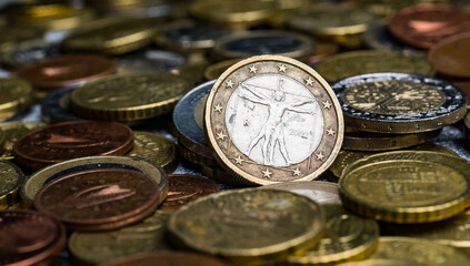 Pile of old dirty and used euro coins