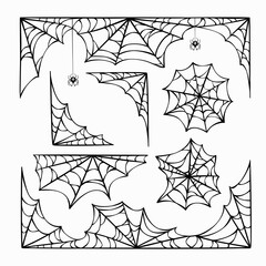 Set of hand-drawn spiderweb illustration. Halloween vector cobweb .