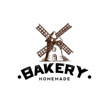 Vector banner for a bakery shop with a picture of the windmill